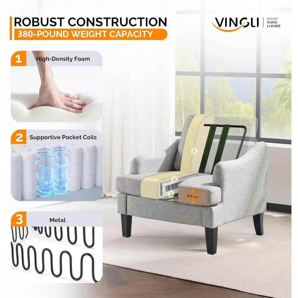 Linen Fabric Accent Chair Grey - Loft&Timber