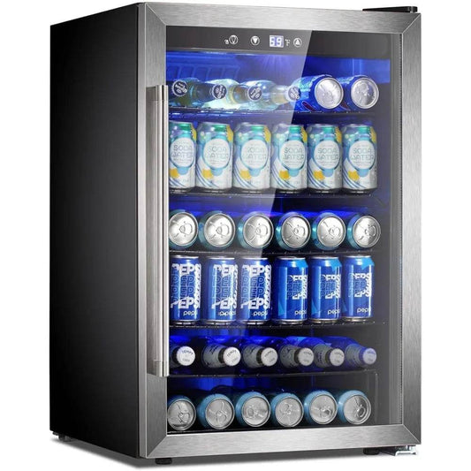 4.5 Cu.ft Beverage Refrigerator and Cooler, 145 Can Mini Fridge Glass Door,Digital Temperature Display