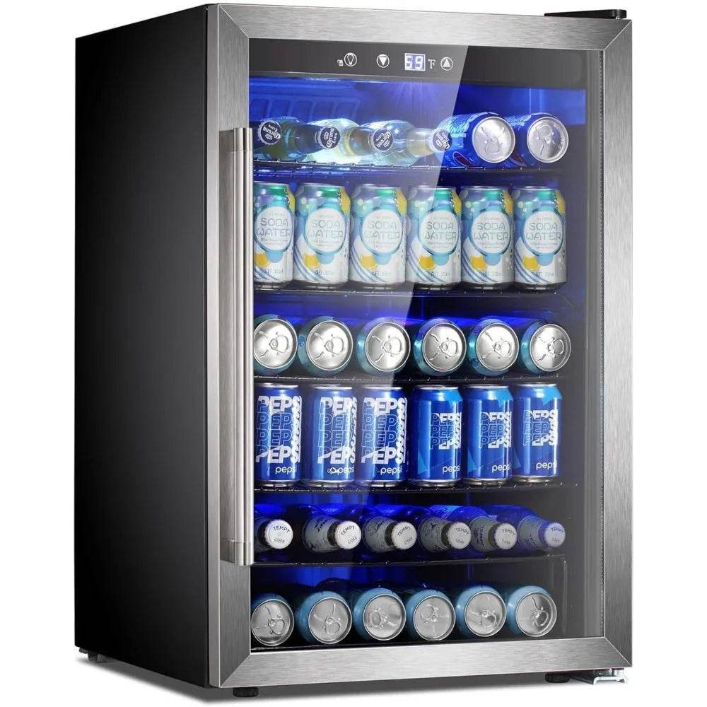 4.5 Cu.ft Beverage Refrigerator and Cooler, 145 Can Mini Fridge Glass Door,Digital Temperature Display - Loft&Timber