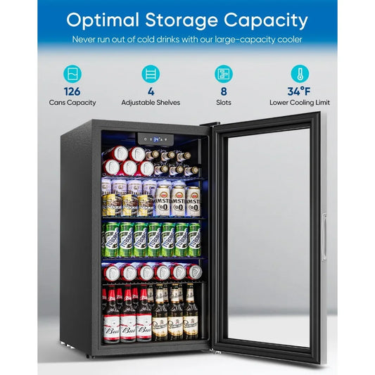 Beverage Refrigerator Cooler - 126 Can Mini Fridge Glass Door