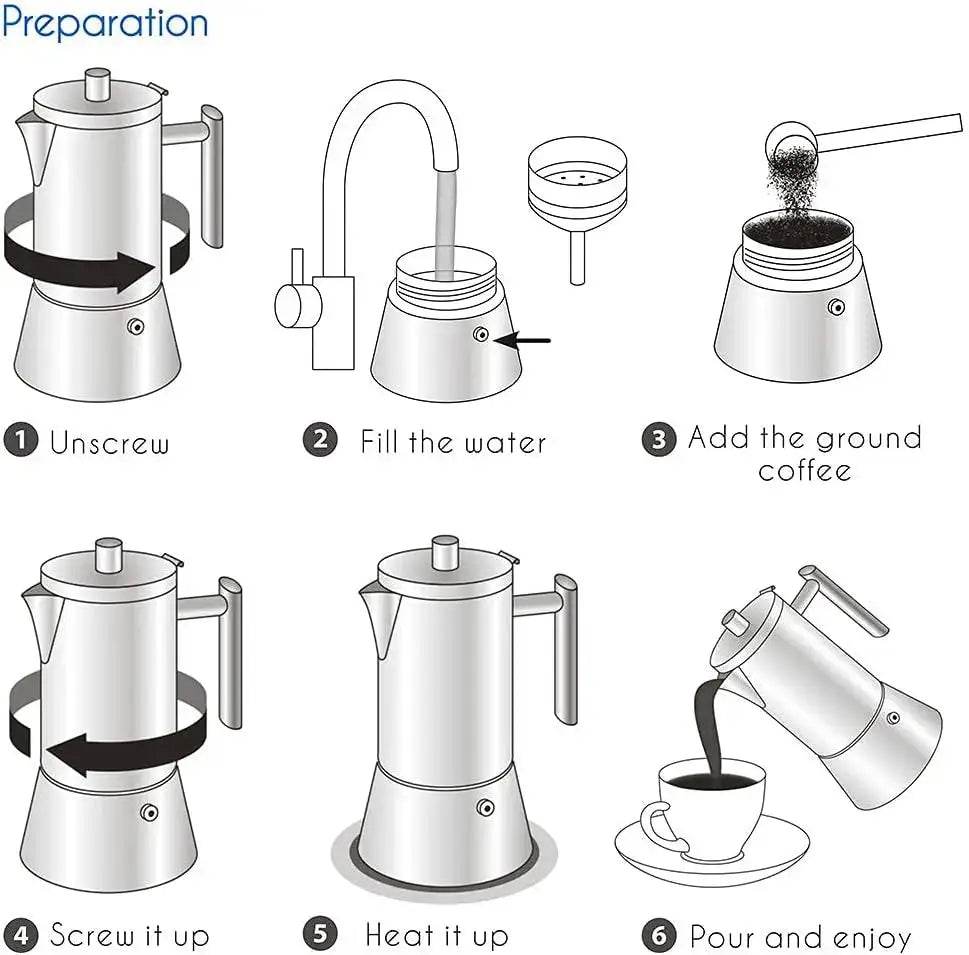 Stovetop Espresso Maker Stainless Steel Italian Coffee Machine Maker 4Cup 6.8 oz Induction Moka Pot - Loft&Timber