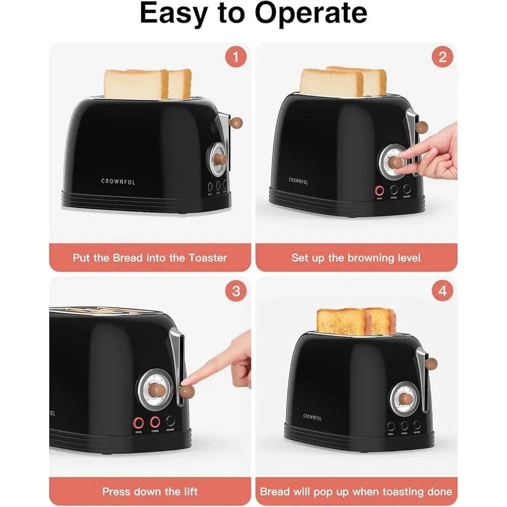 Extra Wide Slot 2 Slice Toaster Stainless Steel Retro