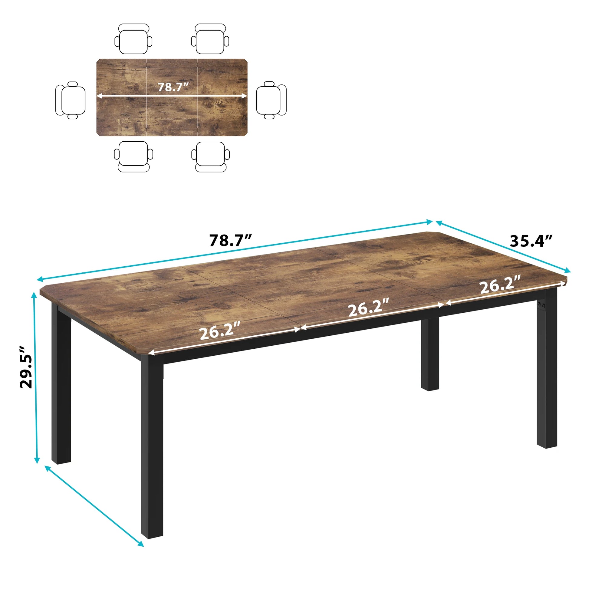 Dining Table for 6-8 People, 78" - Loft&Timber