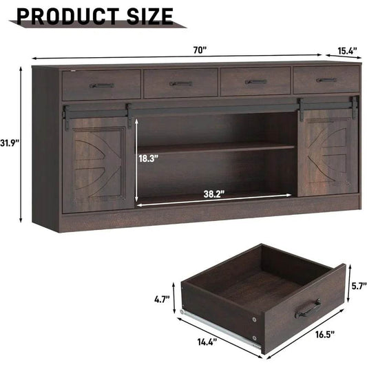 70” Large Sideboard Buffet Cabinet with Storage with 4 Drawers - Loft&Timber