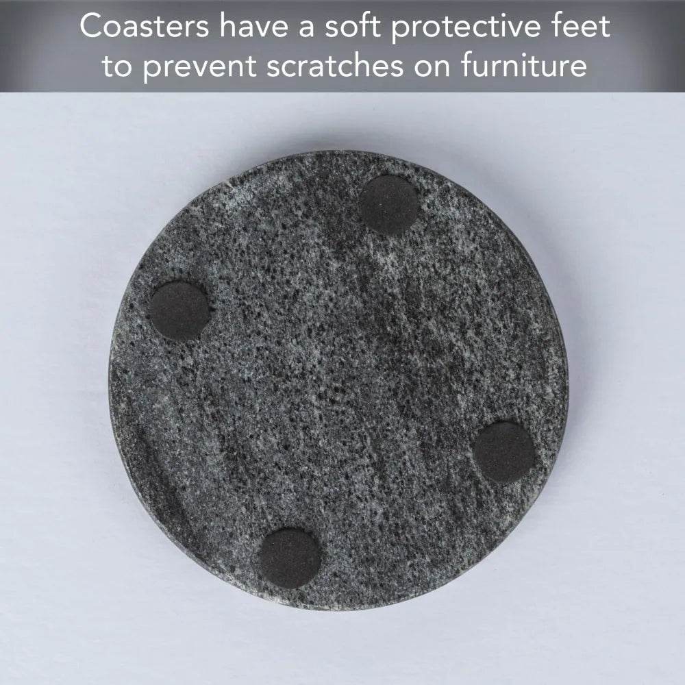 4 Pack Natural Black Marble Round Coasters - Loft&Timber
