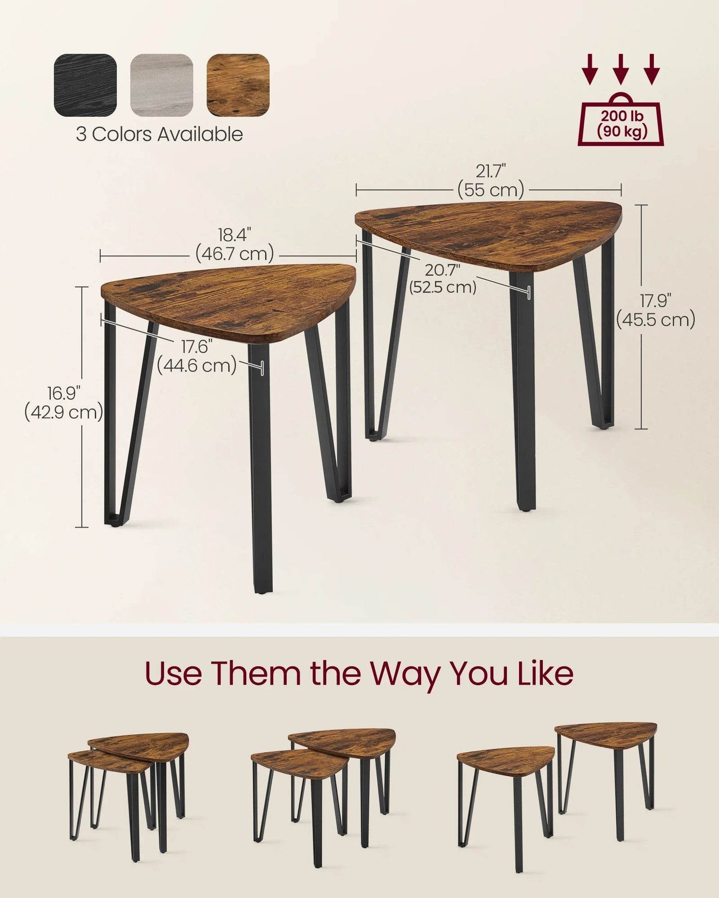 VASAGLE Nesting End Tables Set of 2 - Loft&Timber
