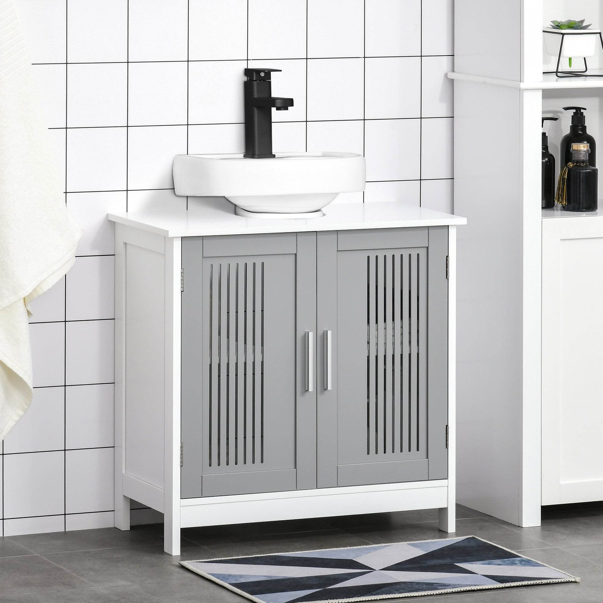 Modern Under Sink Bathroom Vanity Cabinet with Adjustable Shelves - Grey - Loft&Timber