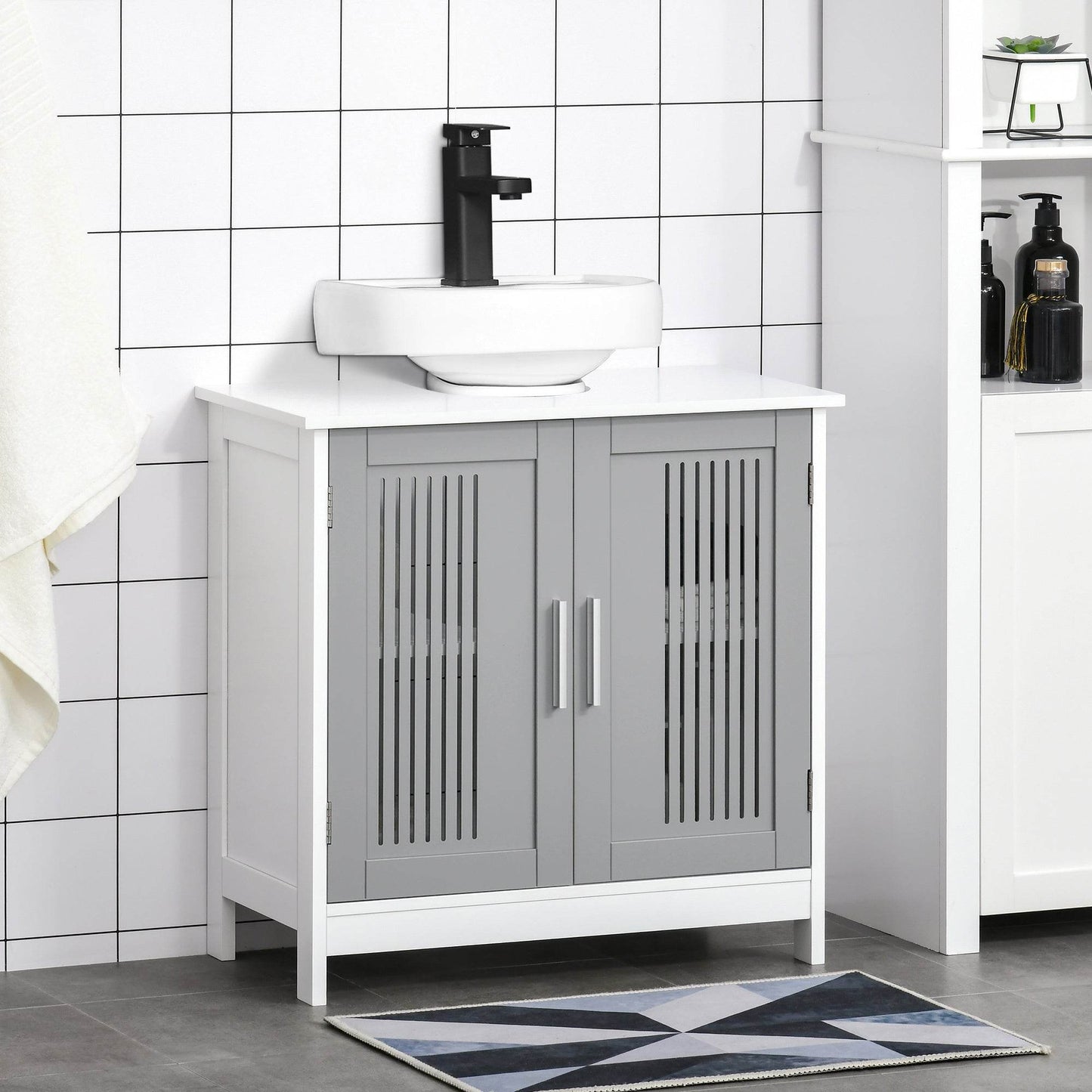 Modern Under Sink Bathroom Vanity Cabinet with Adjustable Shelves - Grey - Loft&Timber