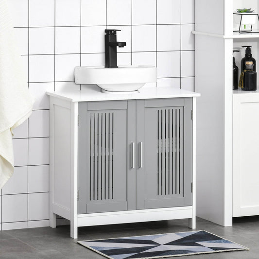 Modern Under Sink Bathroom Vanity Cabinet with Adjustable Shelves - Grey - Loft&Timber
