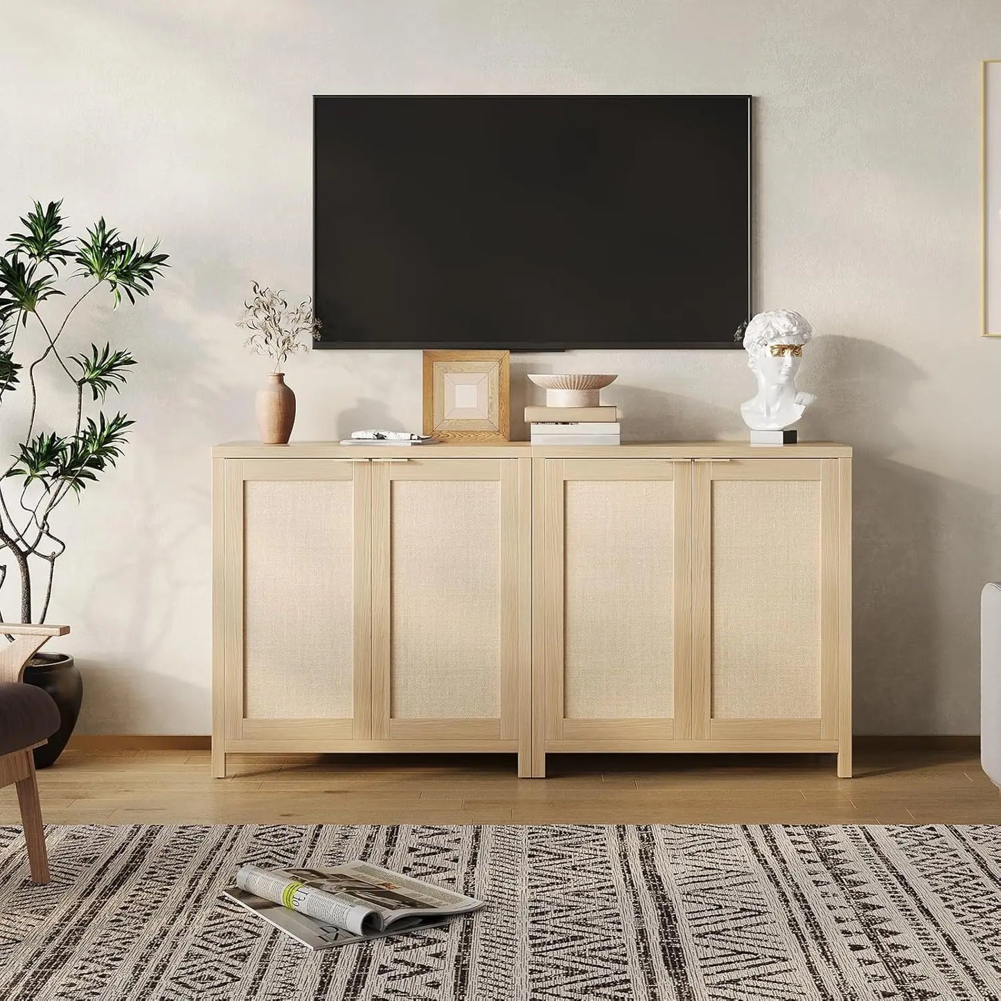 34" Rattan Sideboard Buffet Cabinet - Loft&Timber
