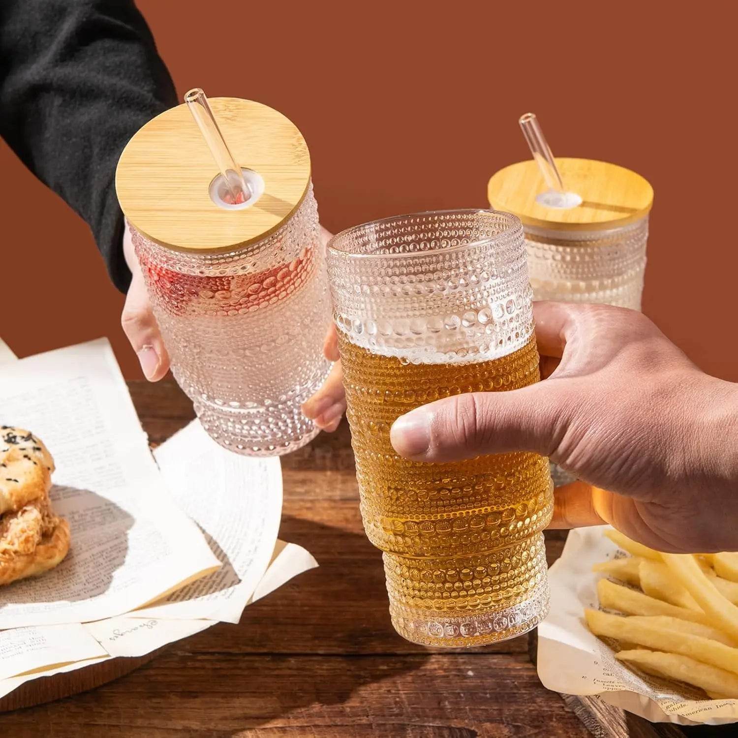 Drinking Glasses with Bamboo Lids and Glass Straw 2pcs Set,16oz Glass - Loft&Timber