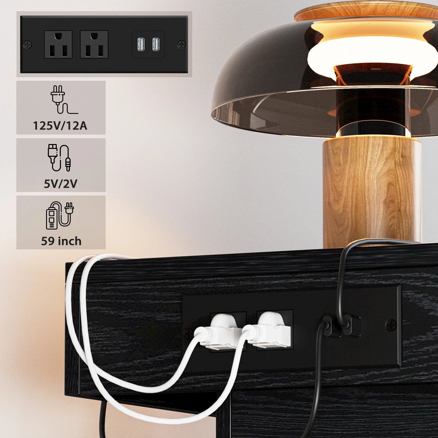 LIKIMIO Night Stand with Charging Station, Modern Nightstand with LED Light and Drawers, Bedside Tables/End Table for Bedroom