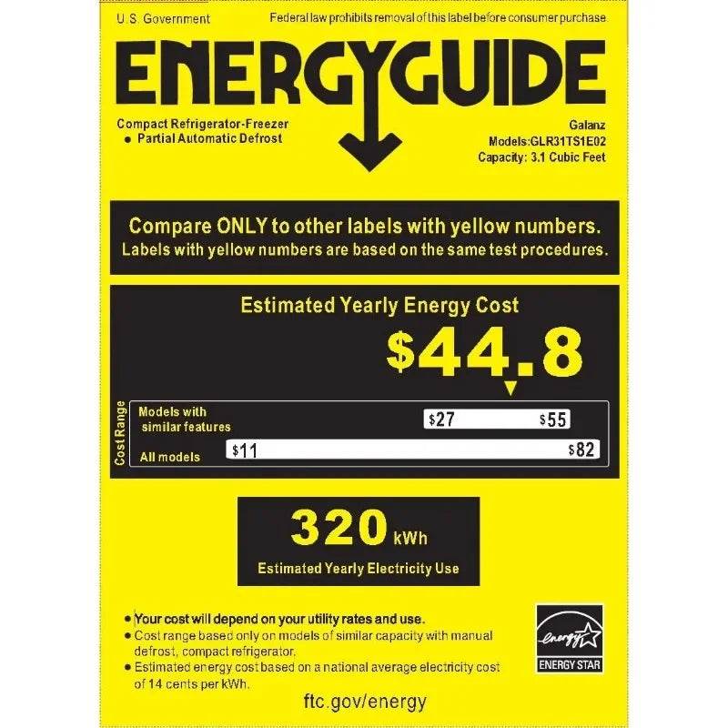 Galanz 3.1 Cu ft Two Door Mini Fridge with Freezer, Stainless, Estar - Loft&Timber