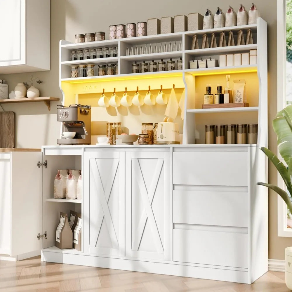 Buffet Sideboard Cabinet w/Power Outlets & LED Light; 58" W x63 H - Loft&Timber