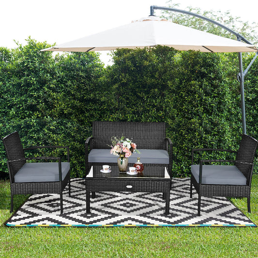 4 PCS Patio Rattan Furniture Set Garden Deck - Loft&Timber