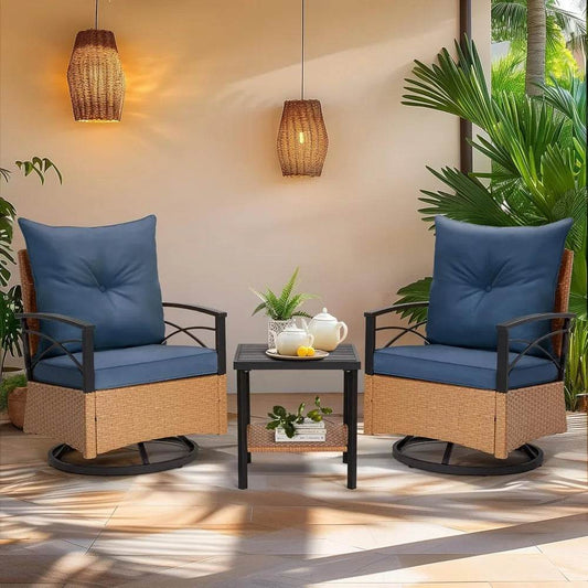 3 Pieces Patio Furniture Set, Outdoor Swivel Patio Rocker Chairs with Thick Cushions - Loft&Timber