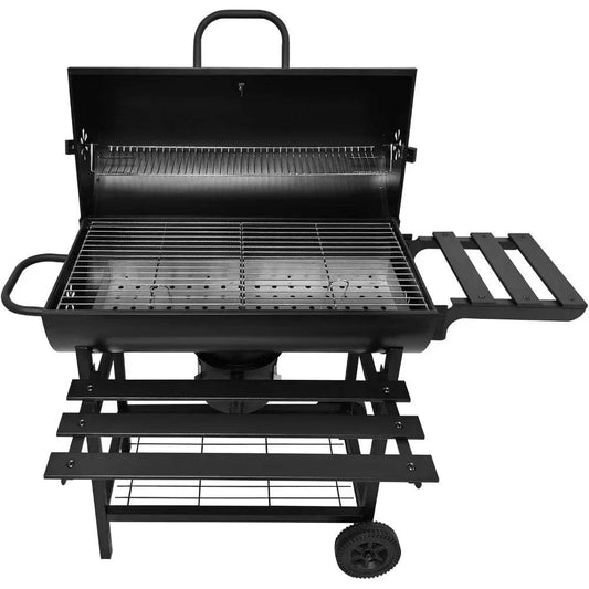 Charcoal BBQ Grill, 2 Foldable Side Tables, 28-Inch - Loft&Timber