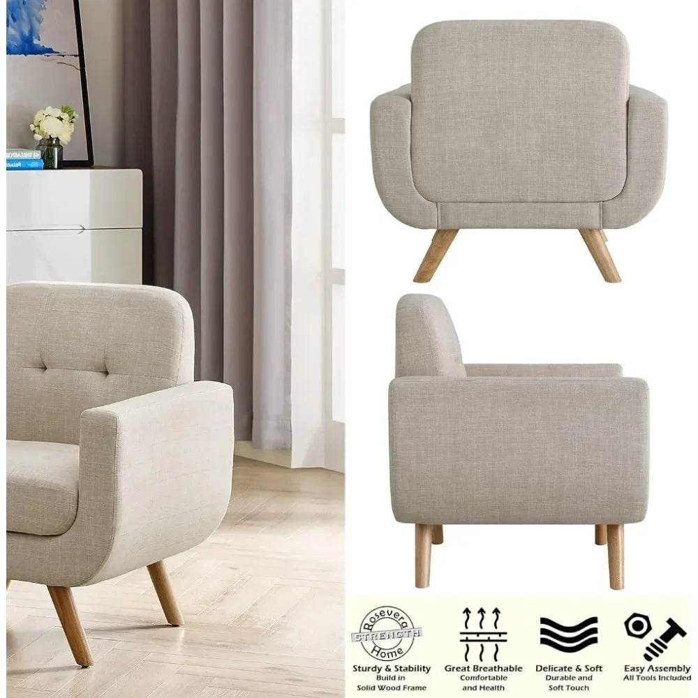 Elena Contemporary Accent Armchair with Linen Upholstery - Loft&Timber