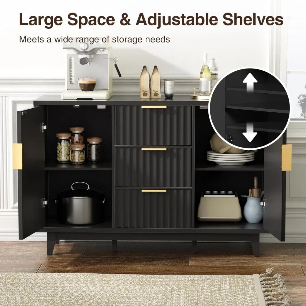 47.2" Large Fluted Buffet Storage Cabinet with 3 Drawers - Loft&Timber