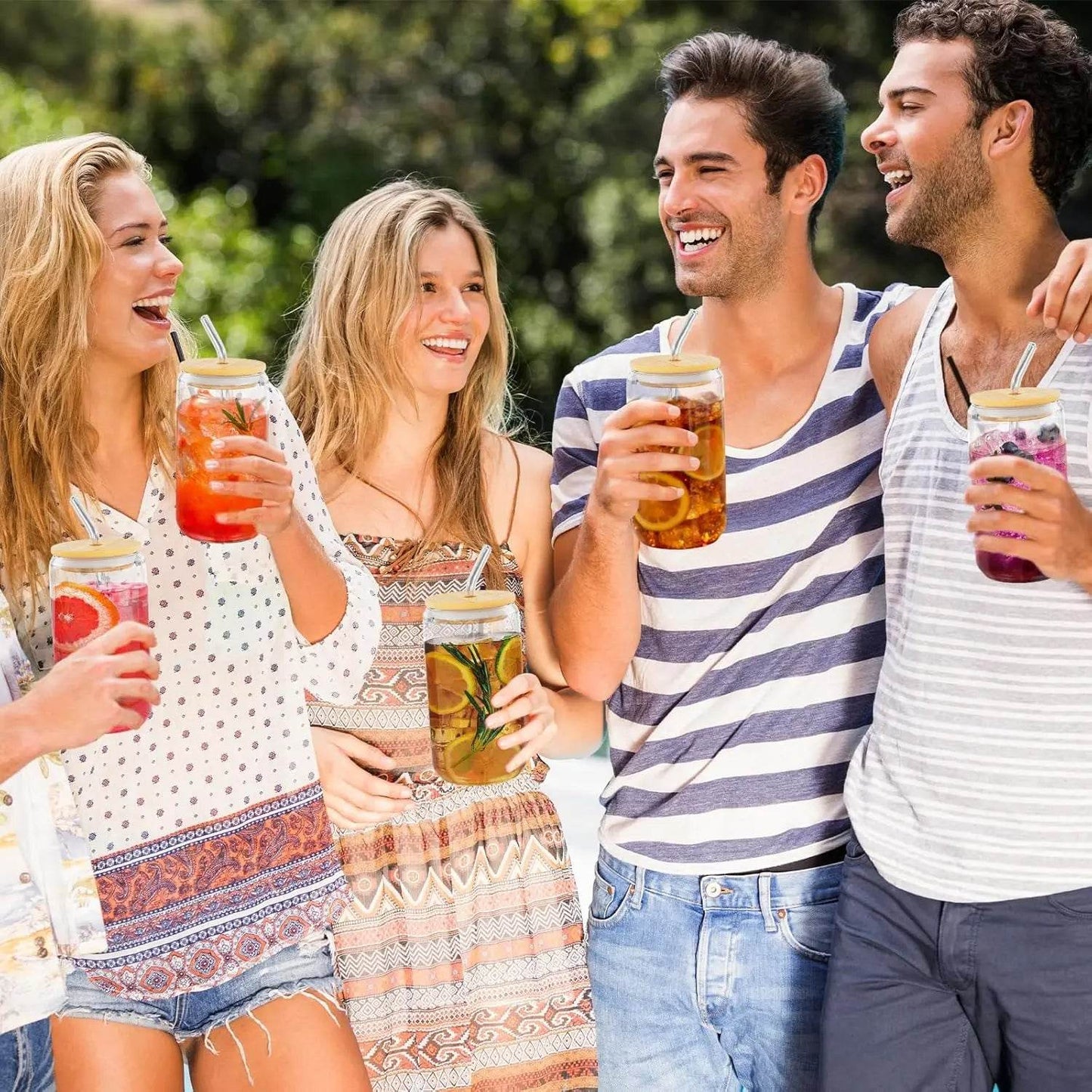 4Pcs Glass Cups with Bamboo Lids and Glass Straws Set-16oz - Loft&Timber