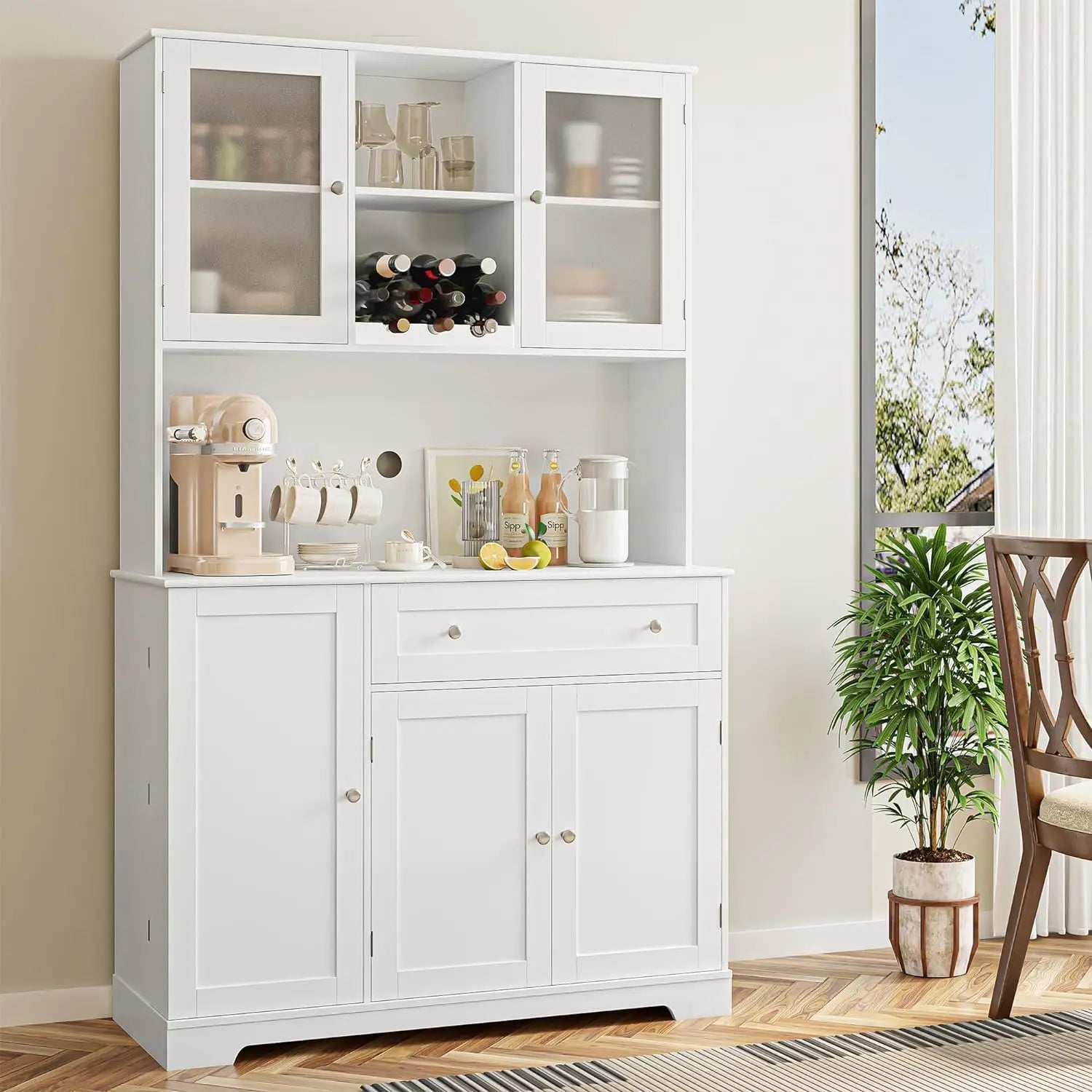 48" High Kitchen Pantry Storage Cabinet with Glass Doors and Shelves - Loft&Timber
