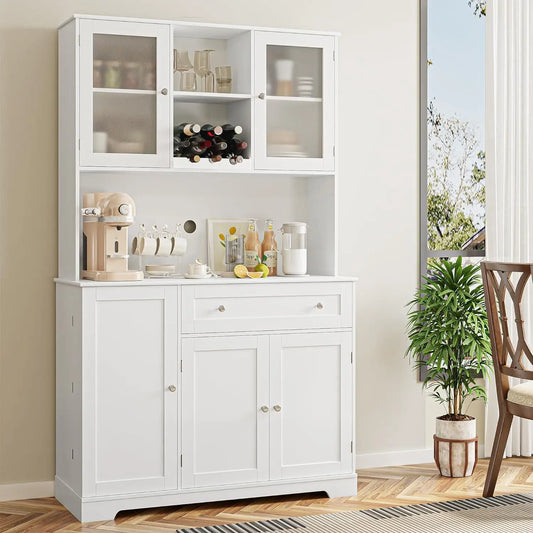 48" High Kitchen Pantry Storage Cabinet with Glass Doors and Shelves - Loft&Timber