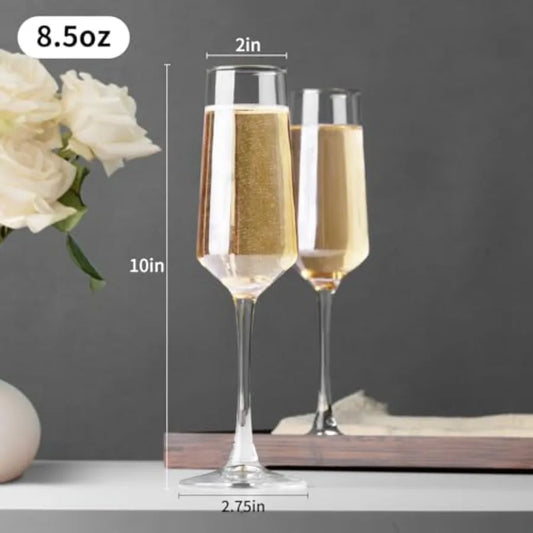 Champagne Flutes Set of 2 Elegant 8.5oz Glasses