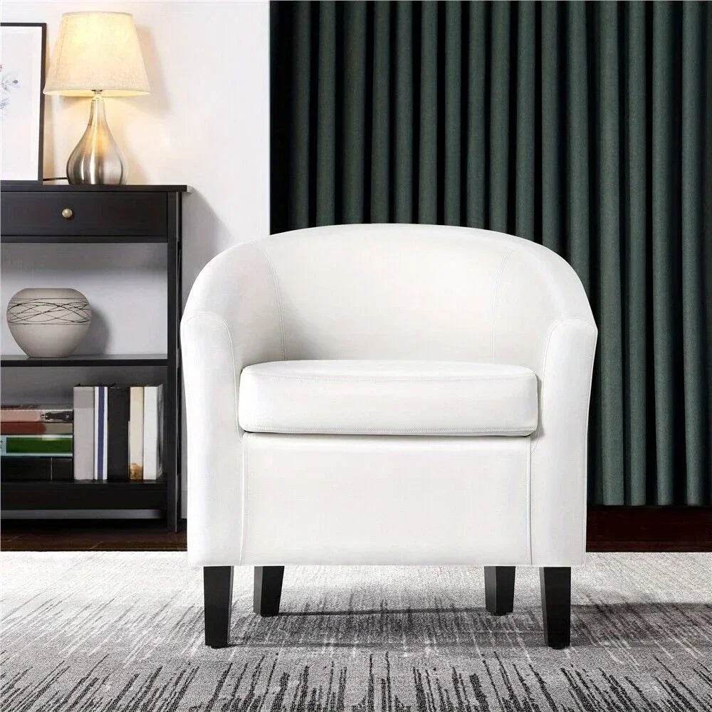 White Accent Faux Leather Barrel Chairs, Modern Comfy Club Chairs with Sturdy Wood Legs for Bedroom/Reading/Room/Waiting Room - Loft&Timber