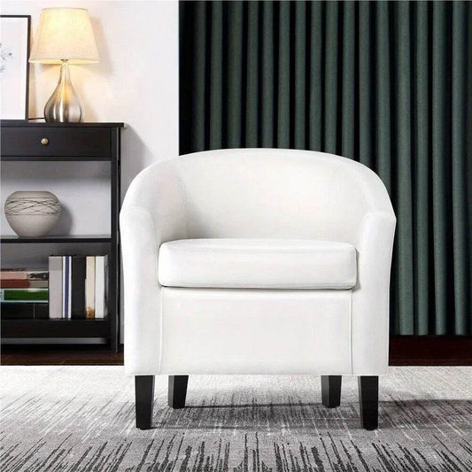 White Accent Faux Leather Barrel Chairs, Modern Comfy Club Chairs with Sturdy Wood Legs for Bedroom/Reading/Room/Waiting Room - Loft&Timber