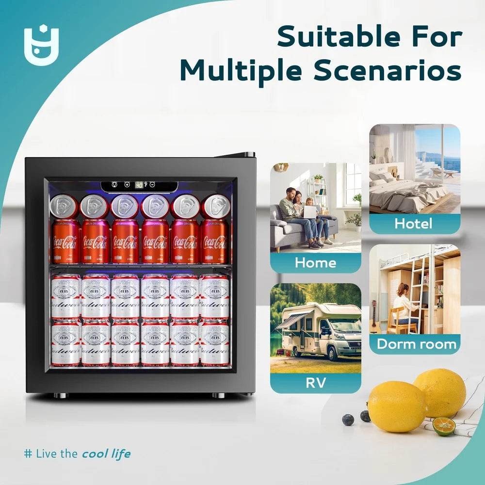50 Can Mini Beverage Refrigerator Cooler Adjustable Temperature LED Light - Loft&Timber