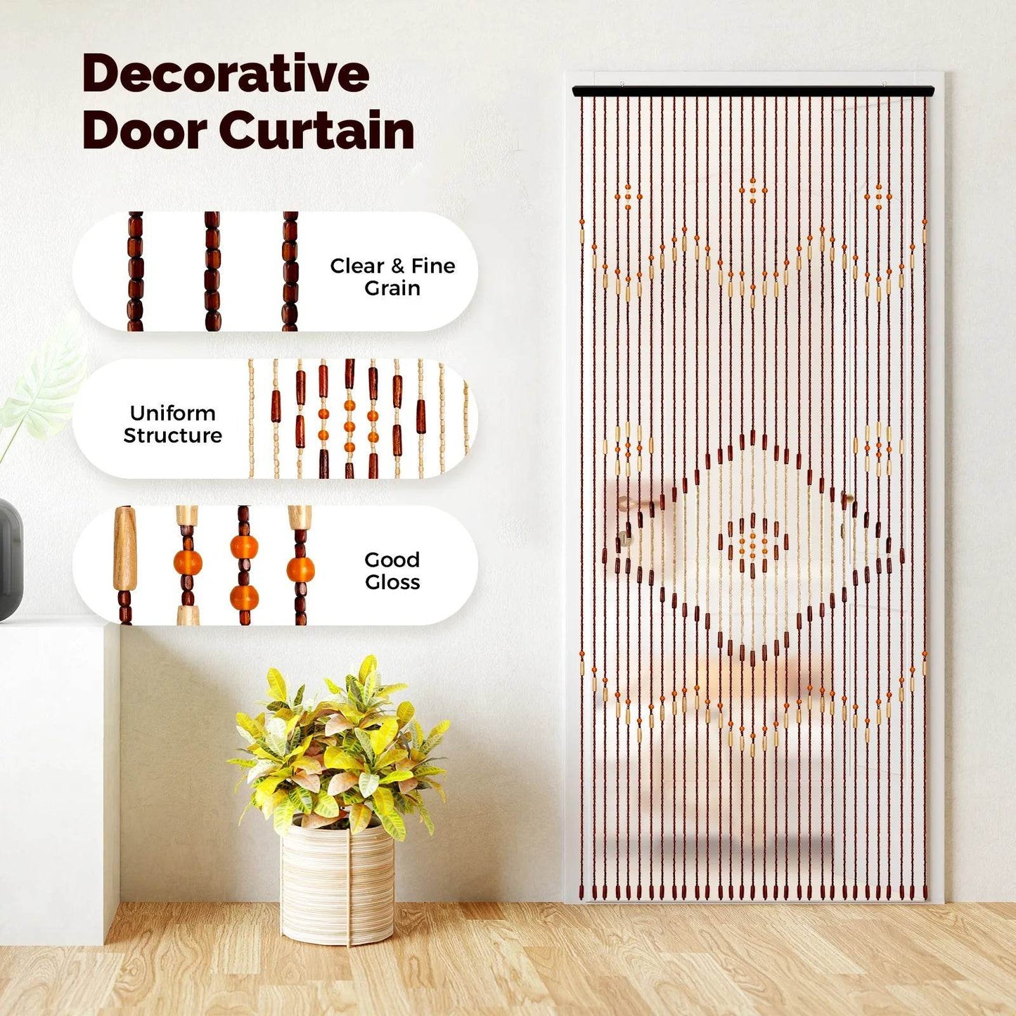 90x208cm 31 Line Retro Wooden Bead Curtain Door - Loft&Timber