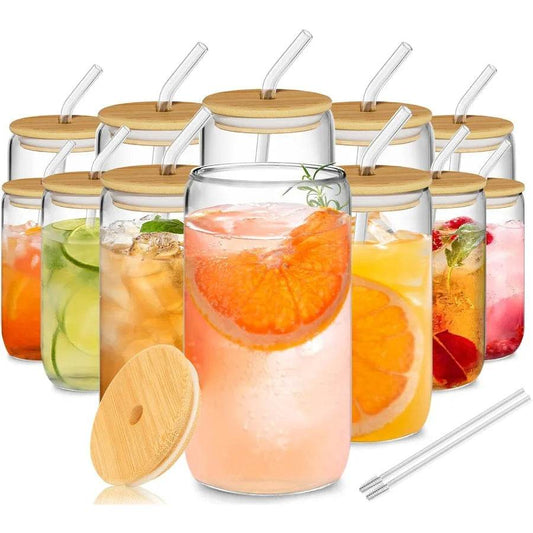 12Pcs Glass Cups with Lids and Straws 16oz - Loft&Timber