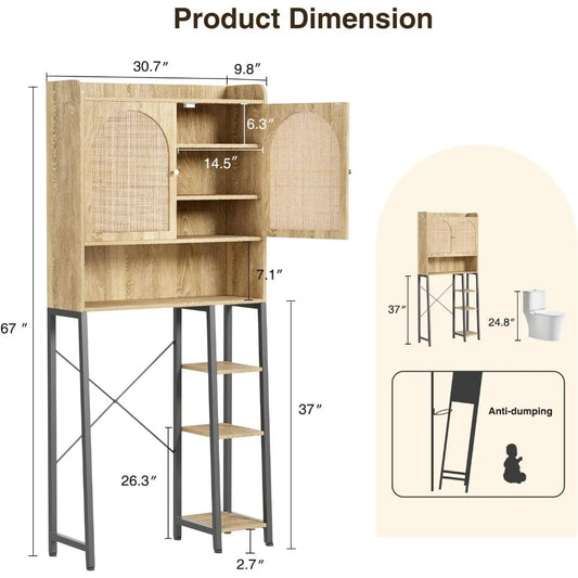adjustable shelf rattan toilet storage cabinet with ample space and bathroom organizer