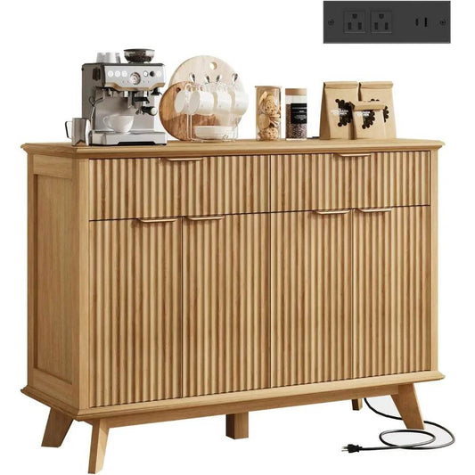 Sideboard Buffet Cabinet with Charging Station (2 Drawer, Natural Oak) - Loft&Timber