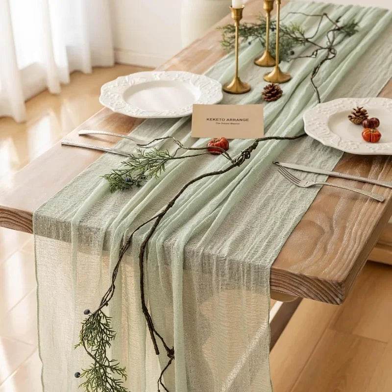 6pcs Cheesecloth Table Runner Sage Green Gauze 120 Inch 10 FT - Loft&Timber