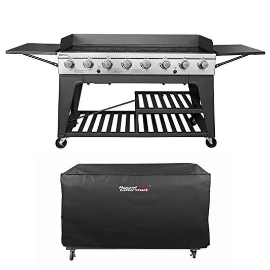 8-Burner Propane Gas BBQ Grill with Folding Windscreen Aluminum Side Tables and Waterproof Cover Outdoor Picnics or Camping - Loft&Timber