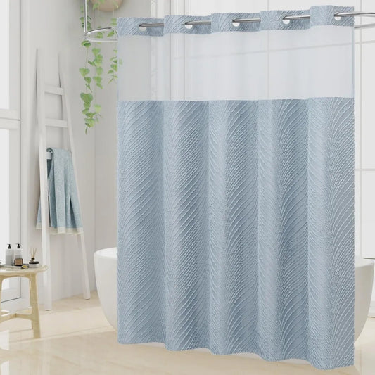 no hook extra long shower curtain set with snap-in liner, 86 inch xl boho blue