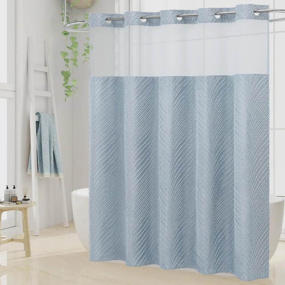 no hook extra long shower curtain set with snap-in liner, 86 inch xl boho blue - Loft&Timber