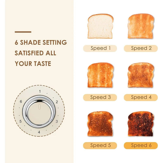 4 Slice Toaster Stainless Steel Retro Design Bagel Defrost Cancel Function 6 Settings Extra Wide Slot Removable Crumb