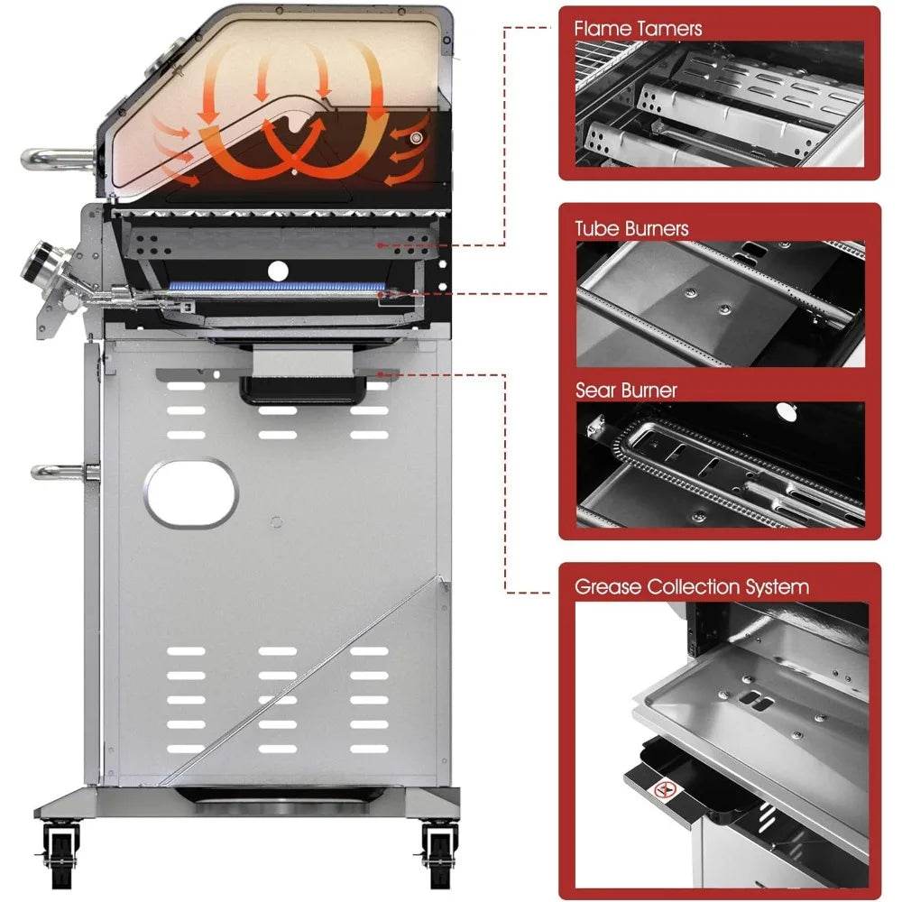 6-Burner Propane Gas Grill with Sear and Side Burners, 74,000 BTUs - Loft&Timber