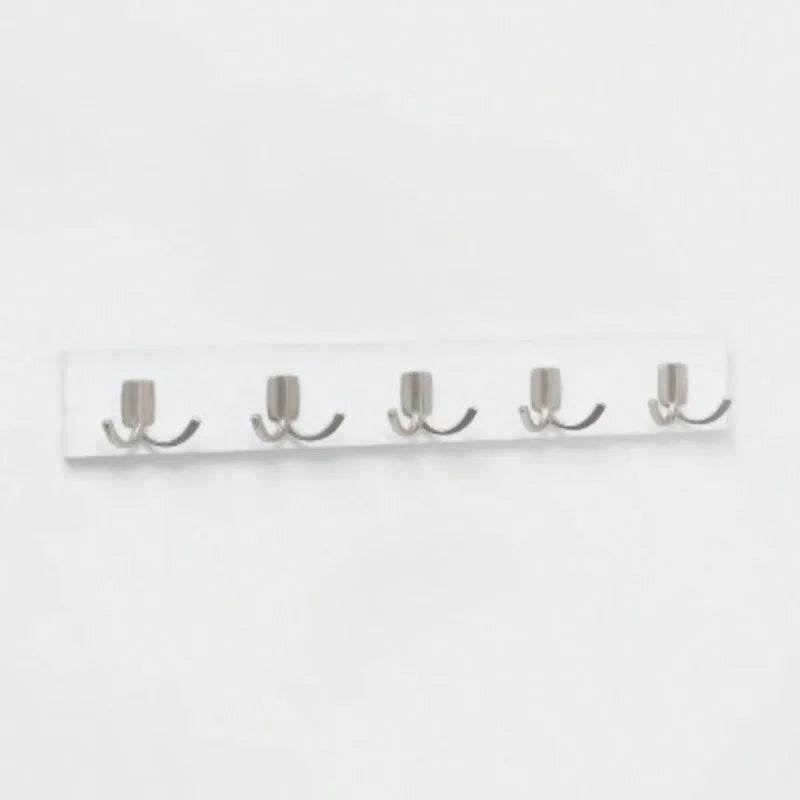 Modern 5 Hook Bar Nickel/White - Wall Mounted Hook Rack - Loft&Timber