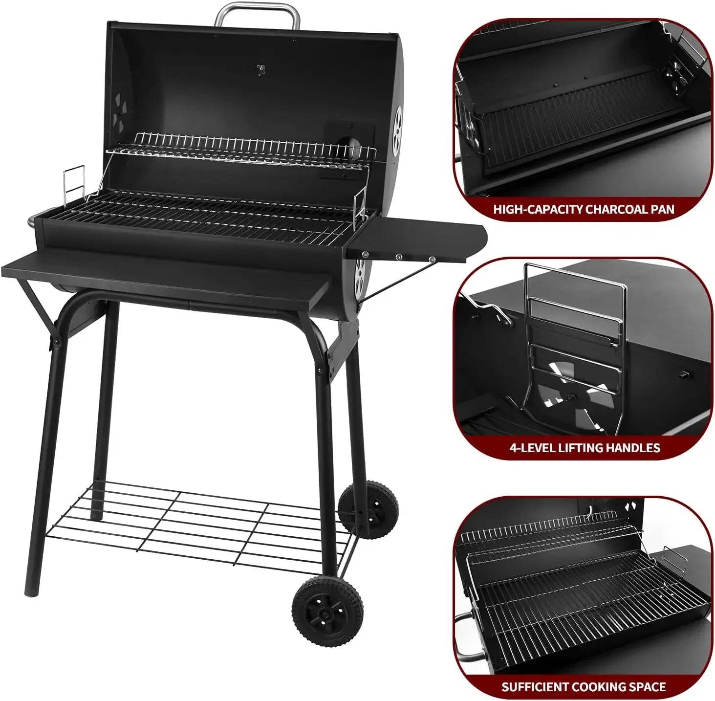 Charcoal Grills Outdoor BBQ Grill 30INCH Barrel Charcoal Grill with Side Table, Outdoor Backyard Camping Picnics - Loft&Timber
