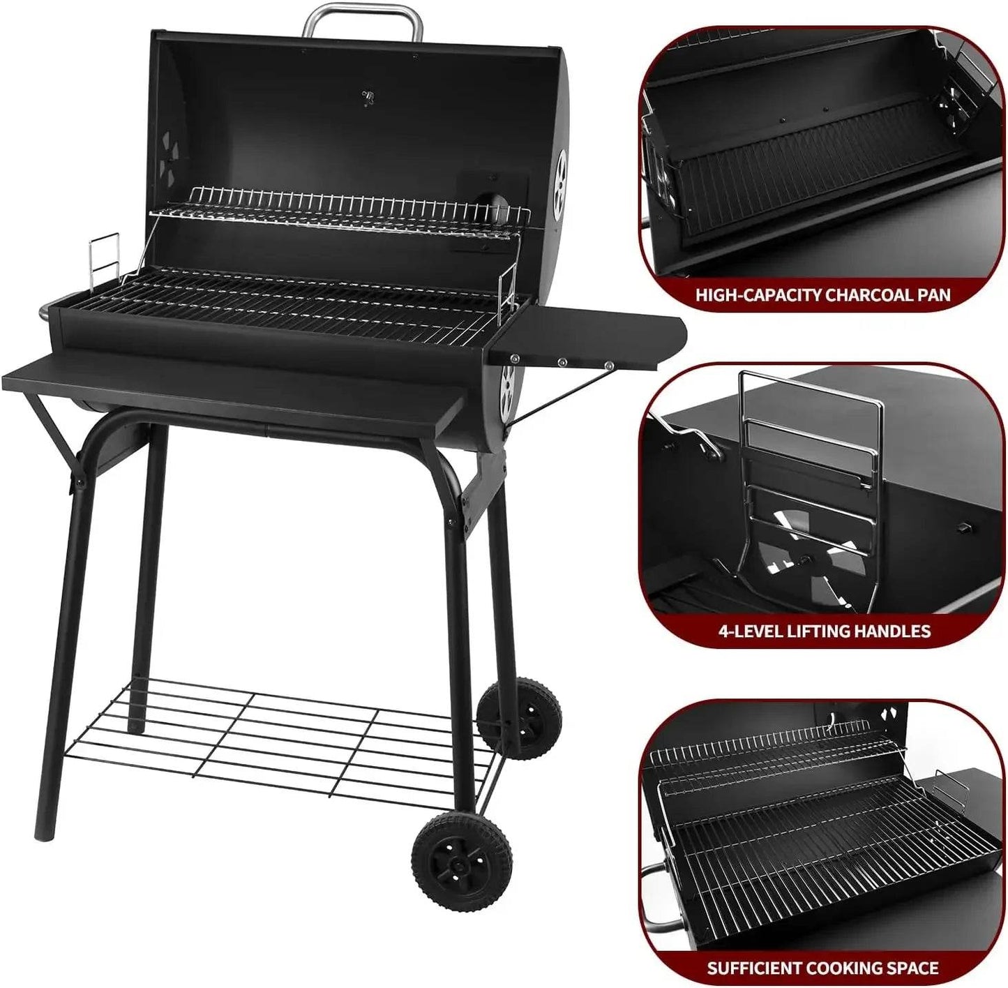 Charcoal Grills Outdoor BBQ Grill 30INCH Barrel Charcoal Grill with Side Table, Outdoor Backyard Camping Picnics - Loft&Timber
