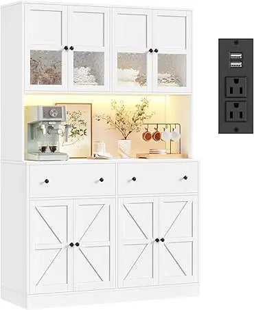 71" Pantry Cabinet with LED Light and Charging Station - Loft&Timber