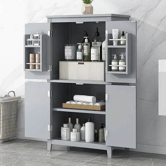 Elegant Bathroom Floor Storage Cabinet, Bathroom Storage Unit, Freestanding Cabinet with 4 Doors (White) - Loft&Timber