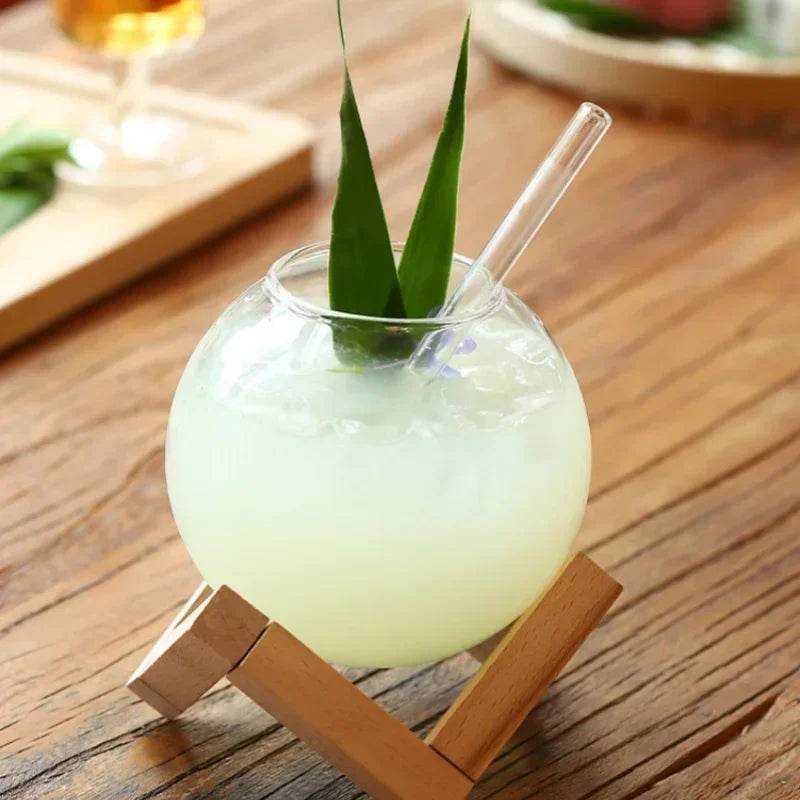 Cocktail Glass Cup with Wooden Bottom - Loft&Timber