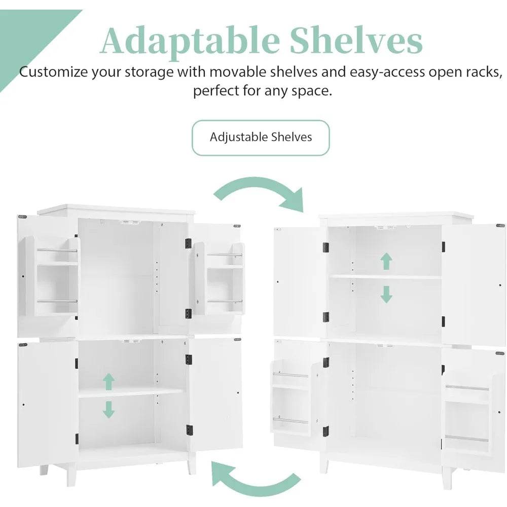 Elegant Bathroom Floor Storage Cabinet, Bathroom Storage Unit, Freestanding Cabinet with 4 Doors (White) - Loft&Timber