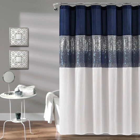 Lush Decor Night Sky Shower Curtain, 72 Inch Width x 84 Inch Height, Navy Blue and White Sequin - Loft&Timber