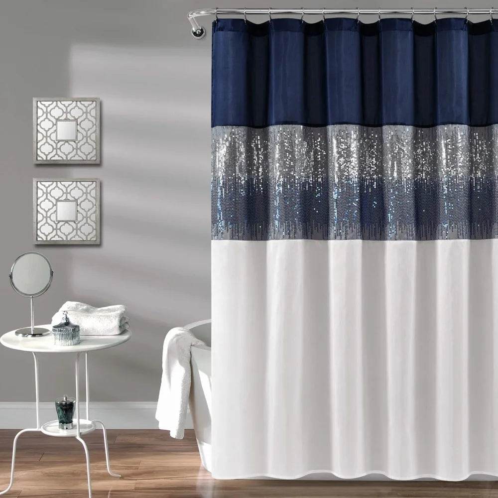 Lush Decor Night Sky Shower Curtain, 72 Inch Width x 84 Inch Height, Navy Blue and White Sequin - Loft&Timber