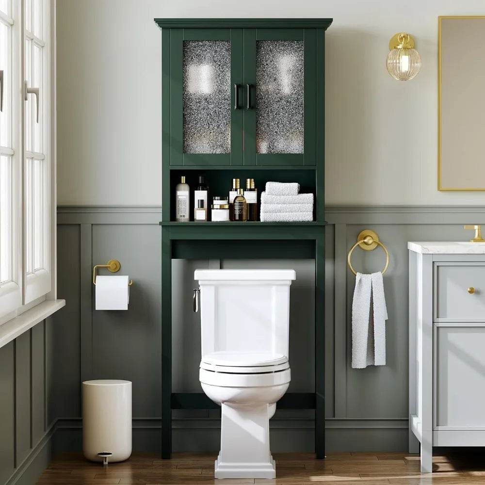 Over the toilet storage cabinet, over toilet storage with glass doors and adjustable shelf, thicken frame above the toilet - Loft&Timber